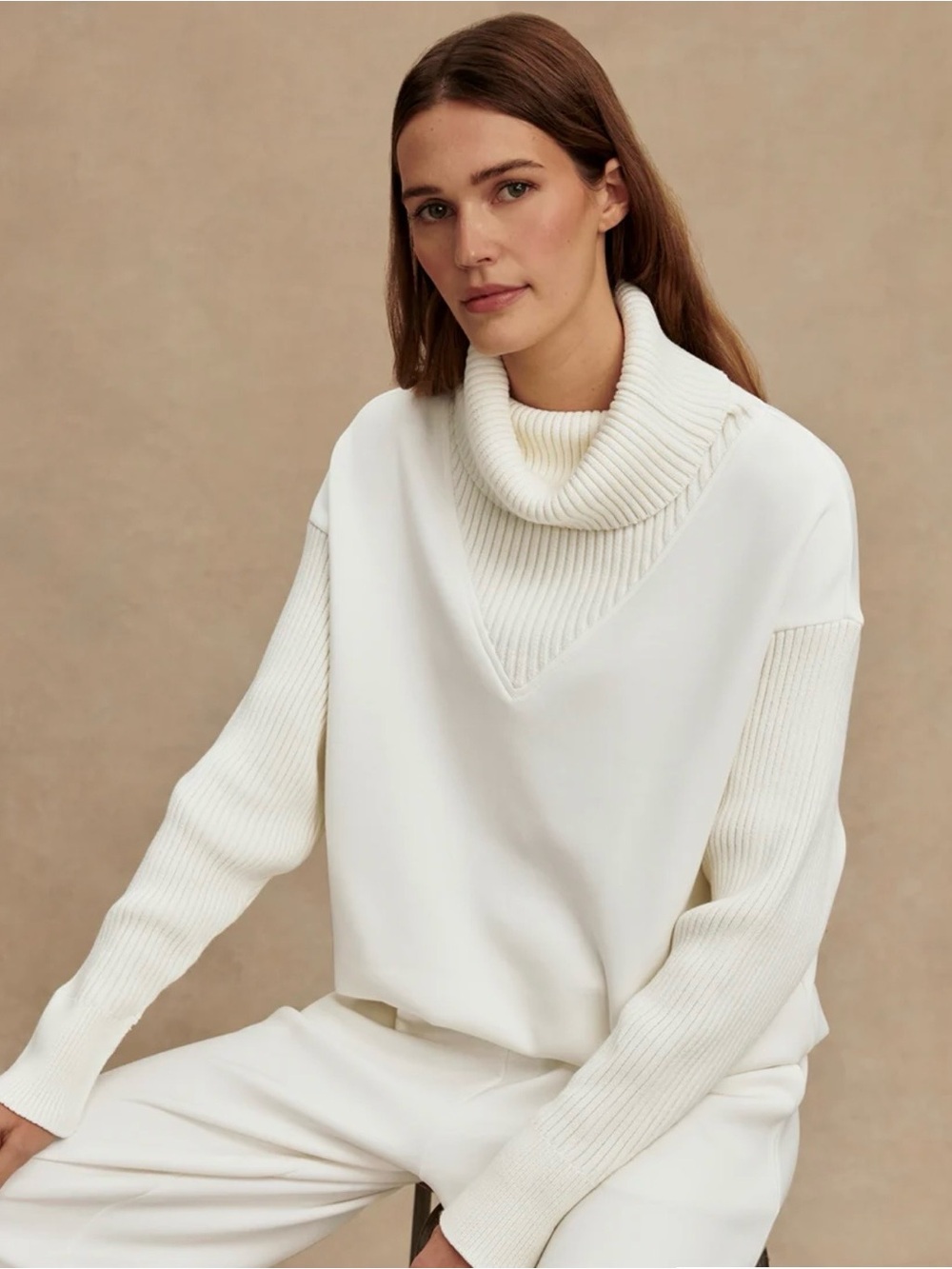 Varley DoubleSoft Hannah High Neck Cowl Sweater in Egret Size XS